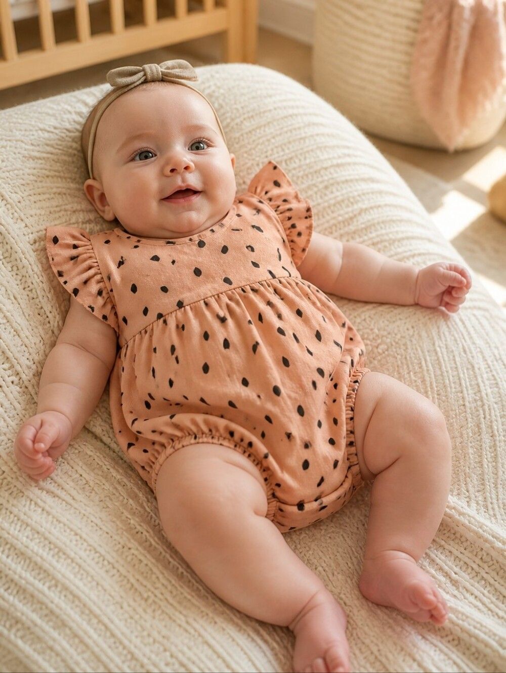 Jessica Simpson Baby Girl 3/6M Ruffle Infant Onesie Peach Snap 1pc Bodysuit